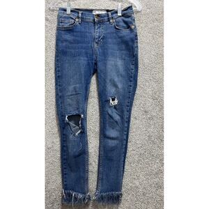 Free People‎ Jeans Women's 26 Blue Skinny Leg Distressed Raw Hem Vintage